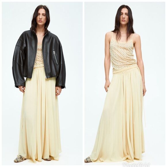 H&M Edition S/S 2025 CHIFFON CIRCLE SKIRT in Pale Yellow - Picture 4 of 11